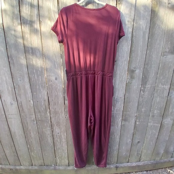 NWT J For Justify size XL jumpsuit short sleeve henley bordeaux red - Picture 11 of 12
